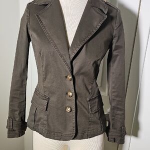 White House Black Market‎ Green Military Style Gold Blazer. 00